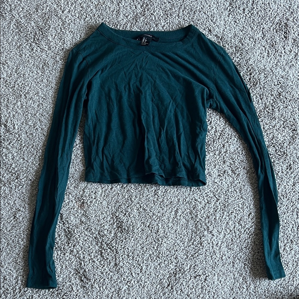 Forever 21 Dark Teal Long-Sleeve Cropped Top - Women - Picture 1 of 3